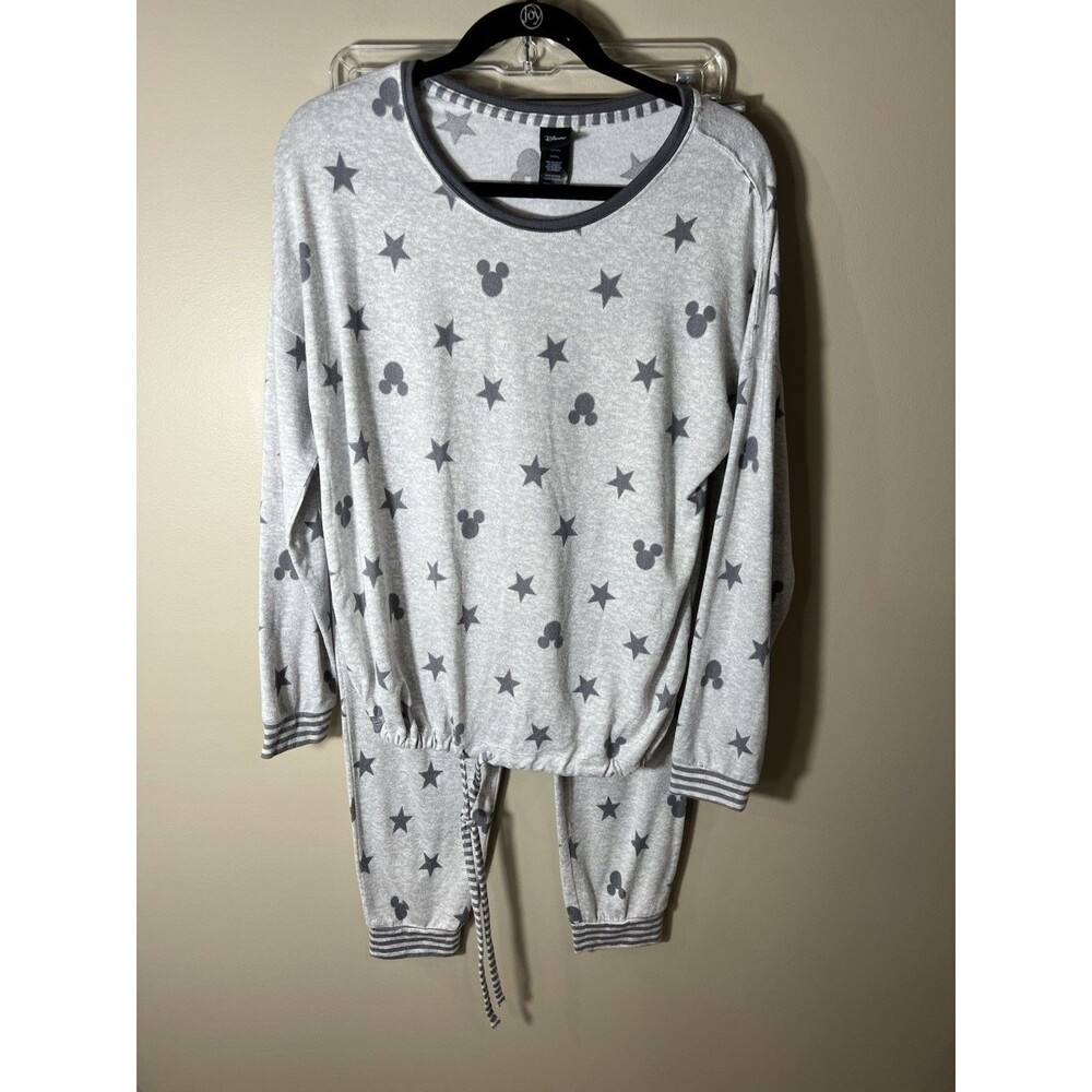 Disney Mickey Mouse Women’s Gray Star Pajama Set Medium  Drawstring